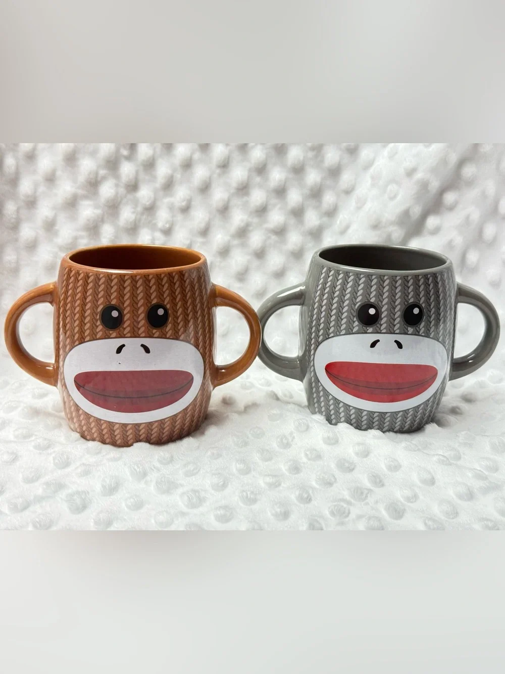 Galerie’s Cheerful Monkey Mugs - 1 brown monkey mug 1 gray monkey mug